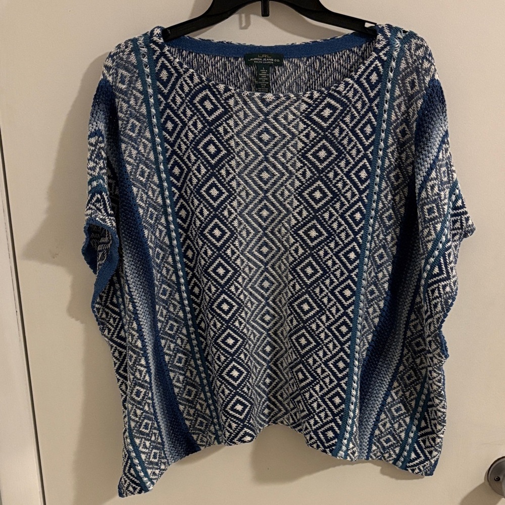 Ralph Lauren Blue and White Knit Top